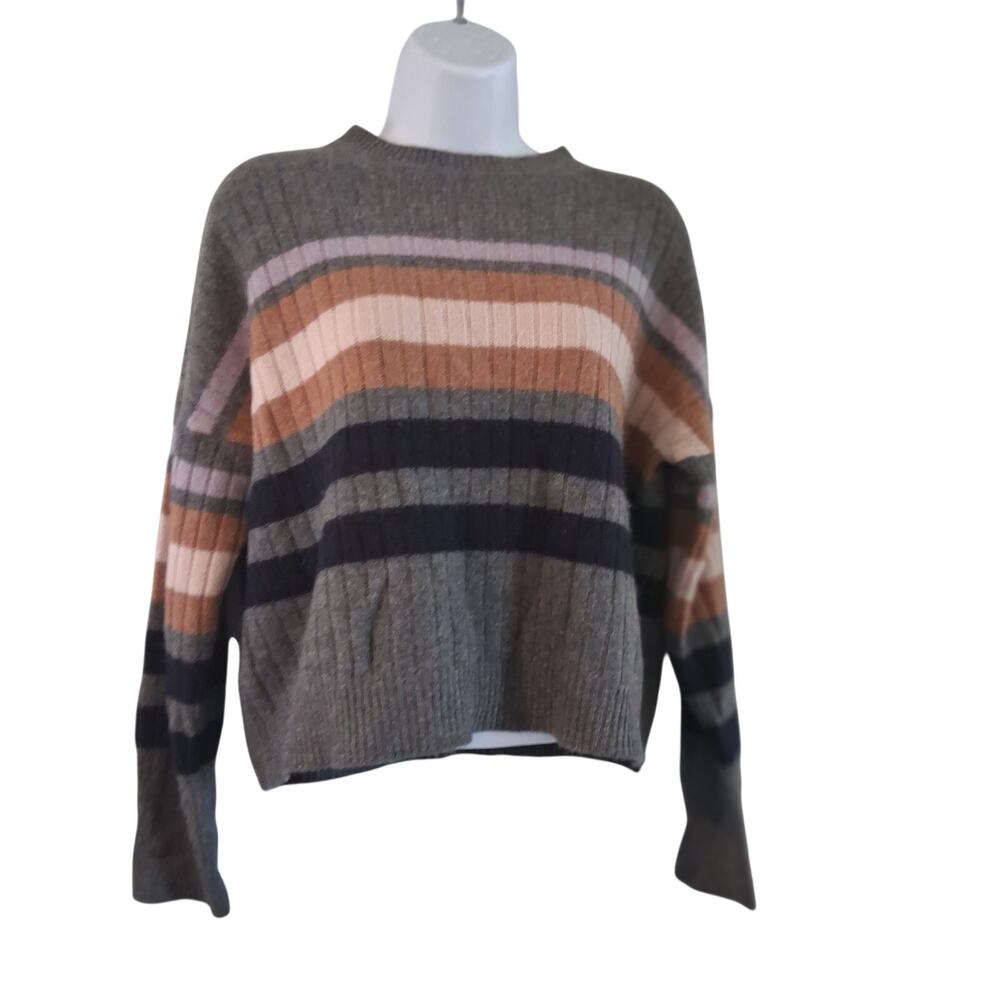 360 Cashmere cropped sweater wmns XS 100% cashmere gray pullover striped ribbed